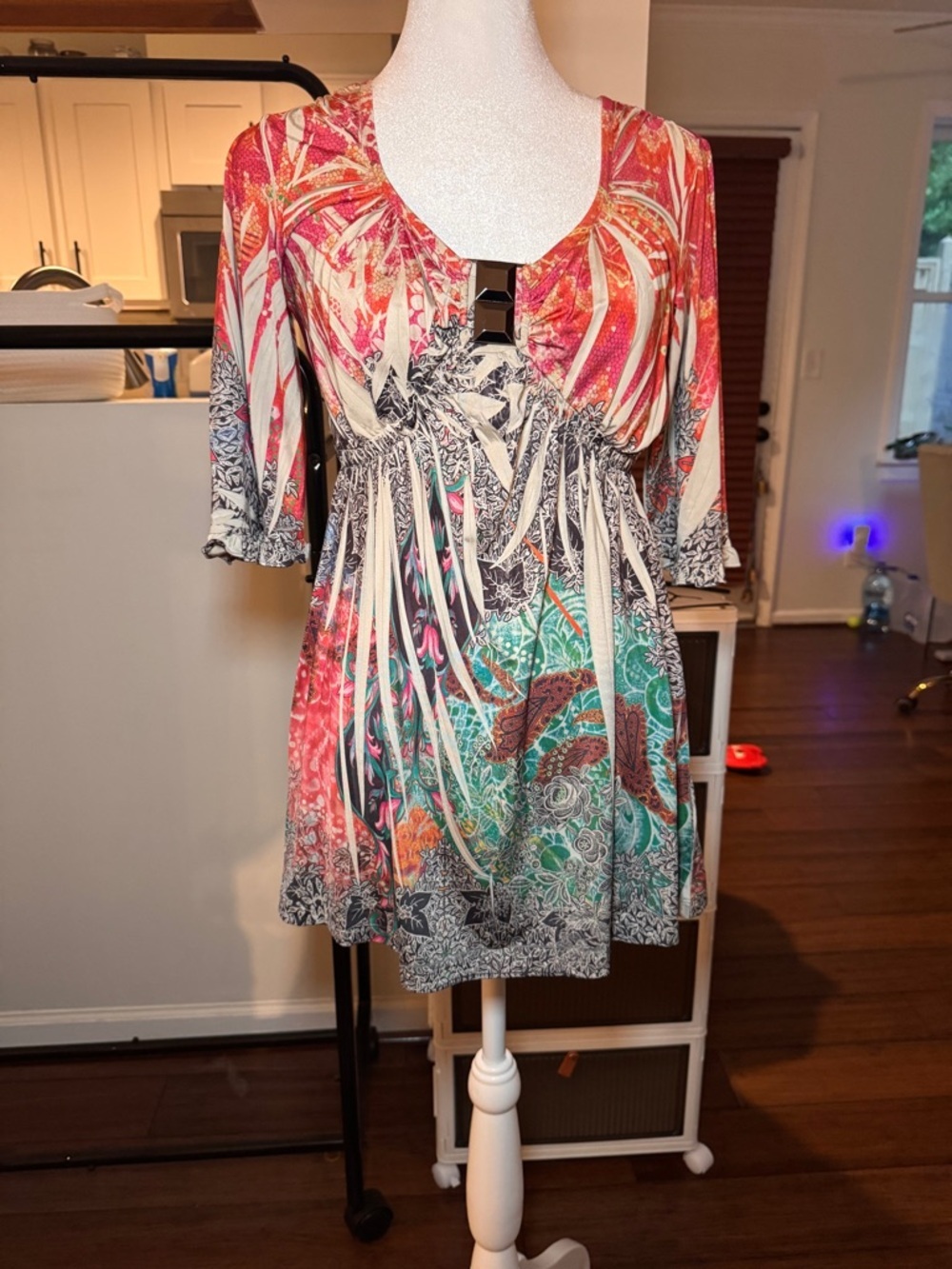 Boston Proper Multicolor Tropical Print Empire Waist Tunic Top XS